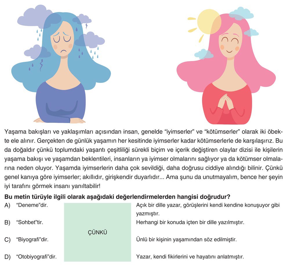 Yaşama bakışları ve yaklaşımları açısından insan, genelde "iyimserler" ve "kötümserler" olarak iki