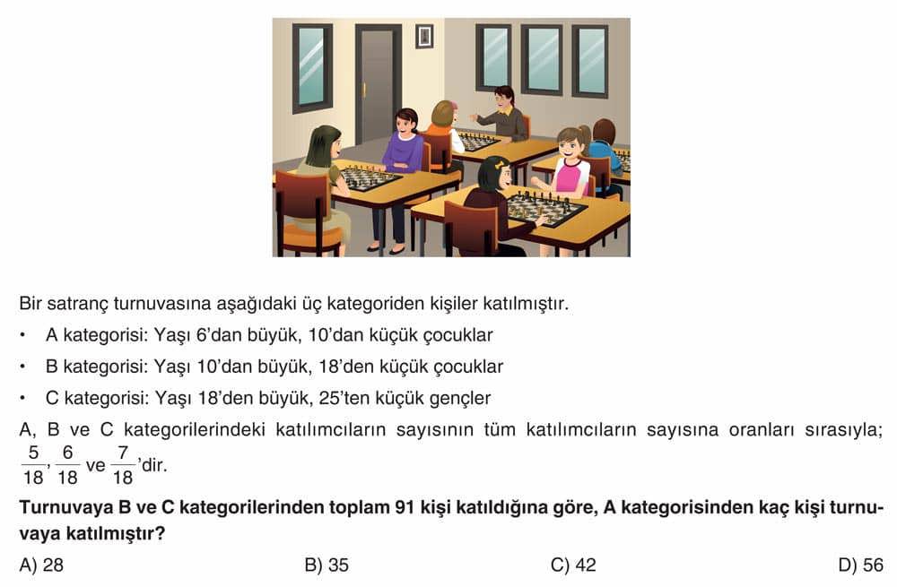 Bir satranç turnuvasına aşağıdaki üç kategoriden kişiler katılmıştır. • A kategorisi: Yaşı 6'dan