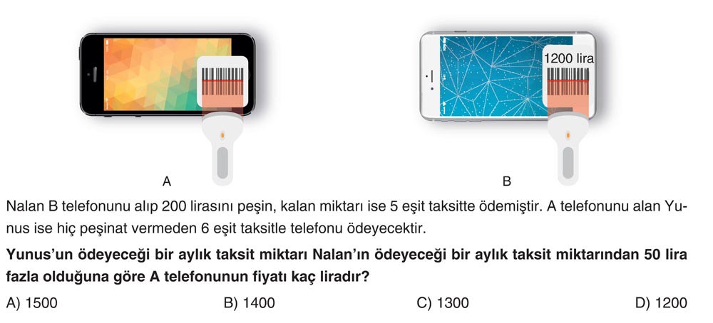 Nalan B telefonunu alıp 200 lirasını peşin, kalan miktarı ise 5 eşit taksitte ödemiştir. A
