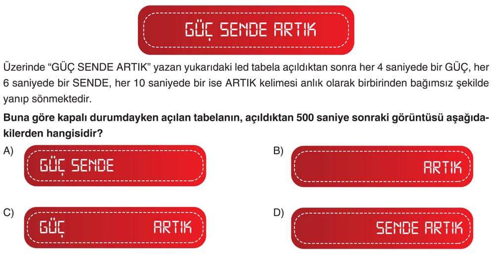 Üzerinde "GÜÇ SENDE ARTIK" yazan yukarıdaki led tabela açıldıktan sonra her 4 saniyede bir GÜÇ, her