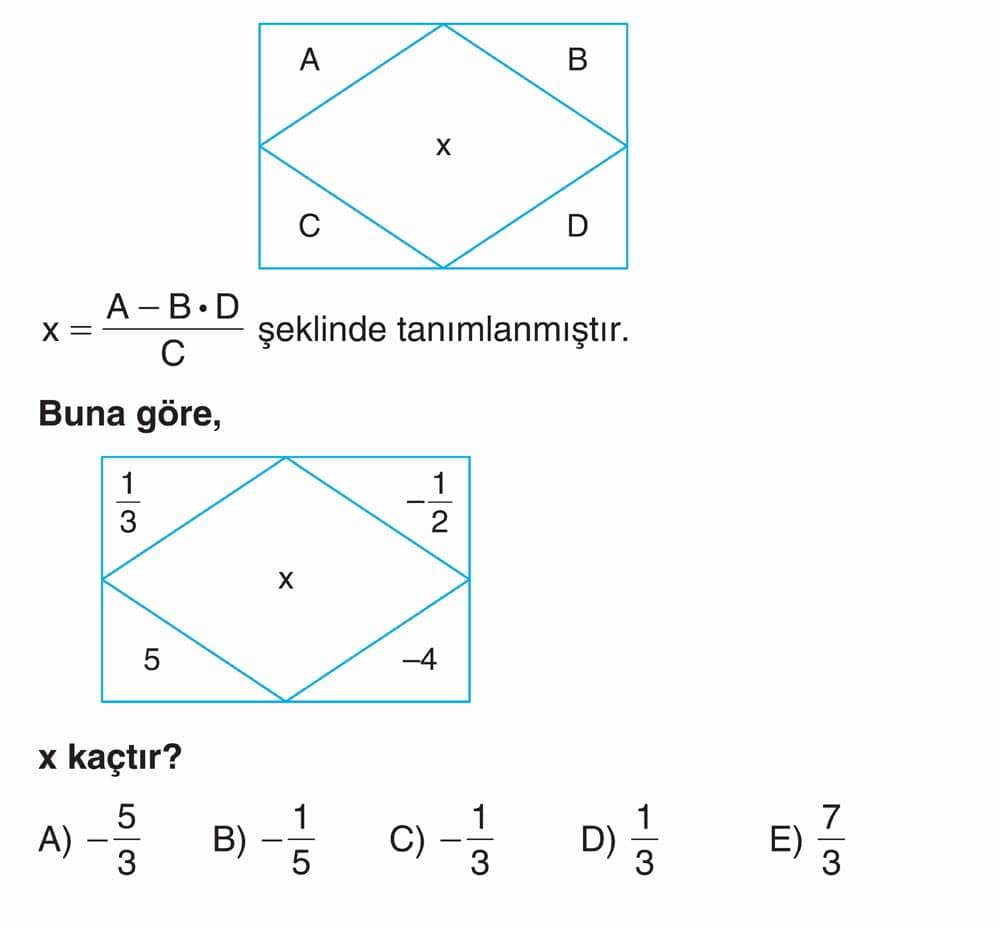 x = (A - B · D)/C şeklinde tanımlanmıştır. Buna göre, x kaçtır?