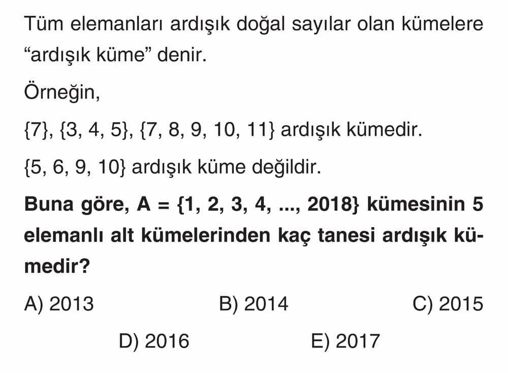 Tüm elemanları ardışık doğal sayılar olan kümelere "ardışık küme" denir. Örneğin, {7}, {3, 4, 5}