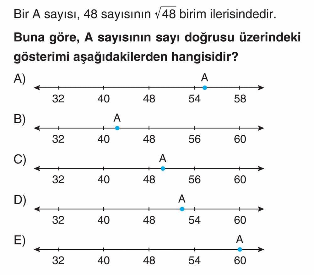 Bir A sayısı, 48 sayısının √48 birim ilerisindedir. Buna göre, A sayısının sayı doğrusu üzerindeki