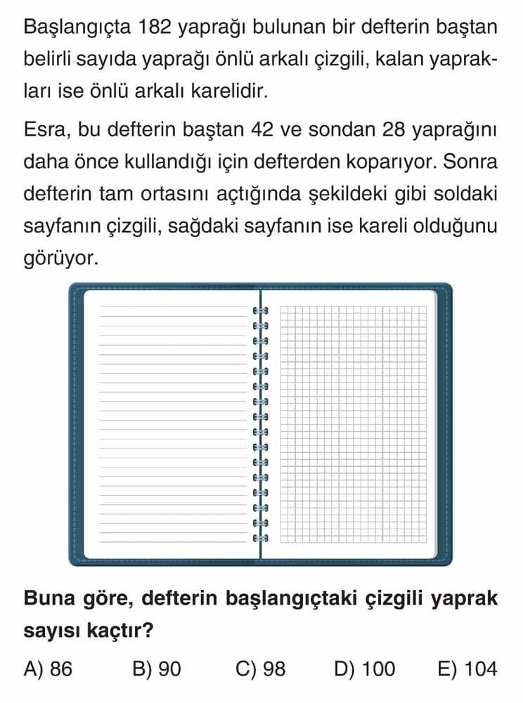 Başlangıçta 182 yaprağı bulunan bir defterin baştan belirli sayıda yaprağı önlü arkalı çizgili