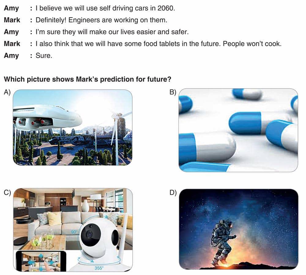 Amy : I believe we will use self driving cars in 2060. Mark : Definitely! Engineers are working on