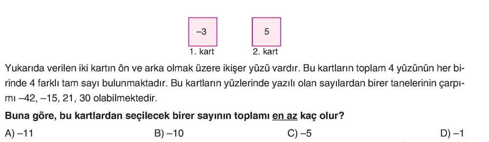 Yukarıda verilen iki kartın ön ve arka olmak üzere ikişer yüzü vardır. Bu kartların toplam 4 yüzünün