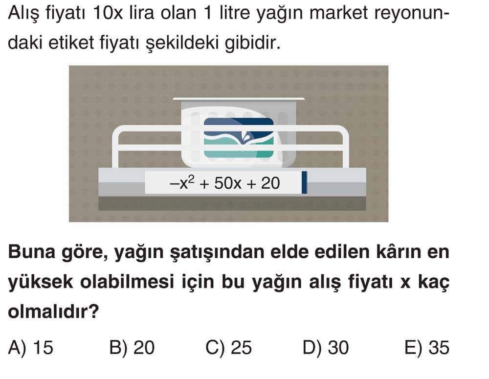 Alış fiyatı 10x lira olan 1 litre yağın market reyonundaki etiket fiyatı şekildeki gibidir. Buna