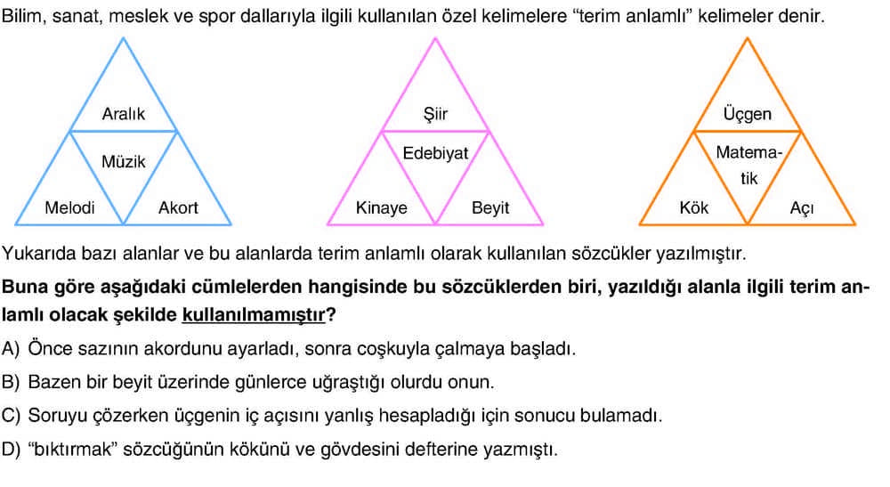 Bilim, sanat, meslek ve spor dallarıyla ilgili kullanılan özel kelimelere "terim anlamlı" kelimeler