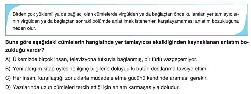 Birden çok yüklemli ya da bağlacı olan cümlelerde virgülden ya da bağlaçtan önce kullanılan yer