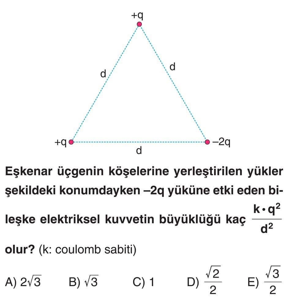 Eşkenar üçgenin köşelerine yerleştirilen yükler şekildeki konumdayken -2q yüküne etki eden bileşke