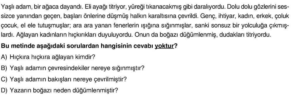 Yaşlı adam, bir ağaca dayanıp. Eli ayağı titriyor, yüreği tıkanacakmış gibi daralıyordu. Dolu dolu