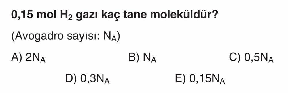 0,15 mol H₂ gazı kaç tane moleküldür? (Avogadro sayısı: N_A)