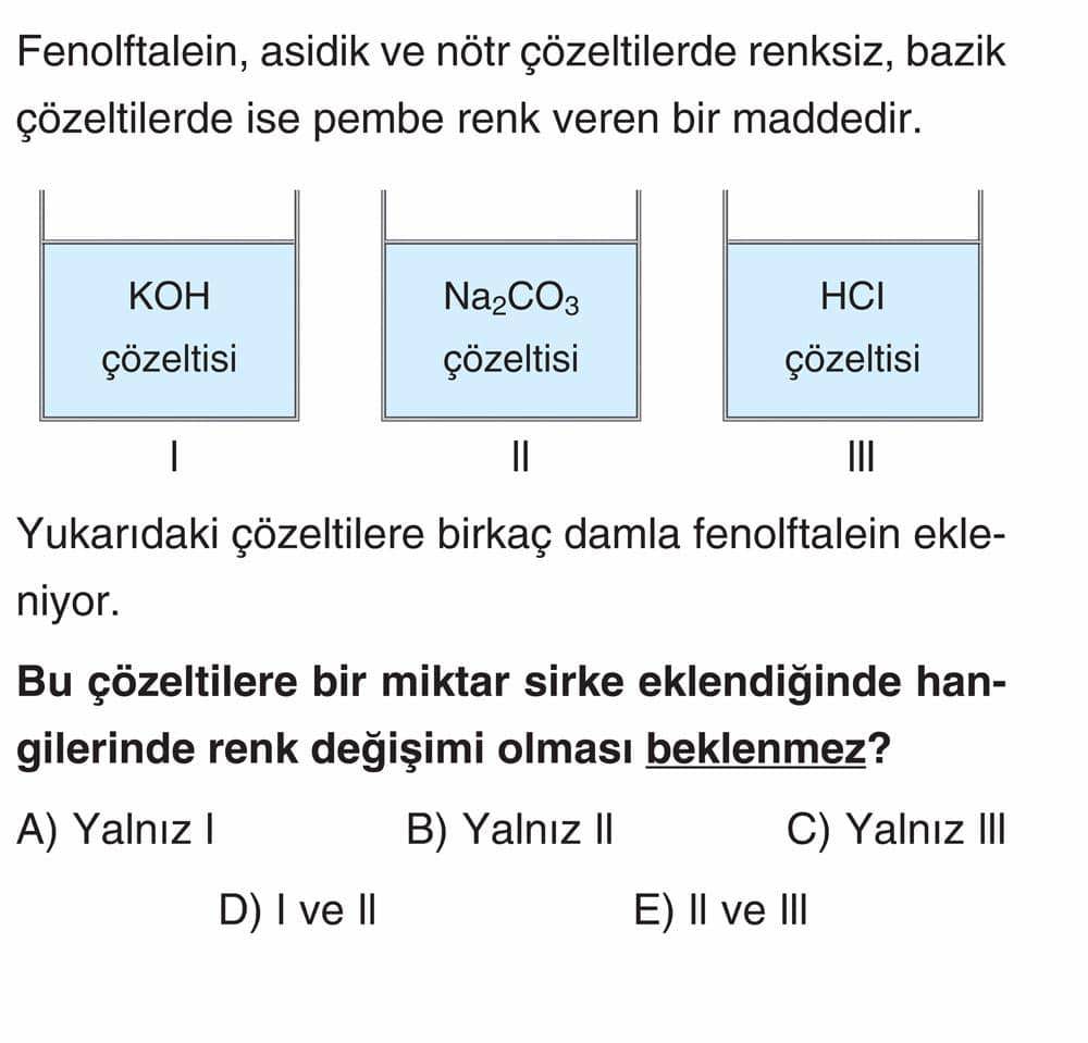 Fenolftalein, asidik ve nötr çözeltilerde renksiz, bazik çözeltilerde ise pembe renk veren bir