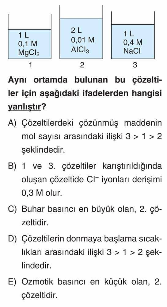 Aynı ortamda bulunan bu çözeltiler için aşağıdaki ifadelerden hangisi yanlıştır?