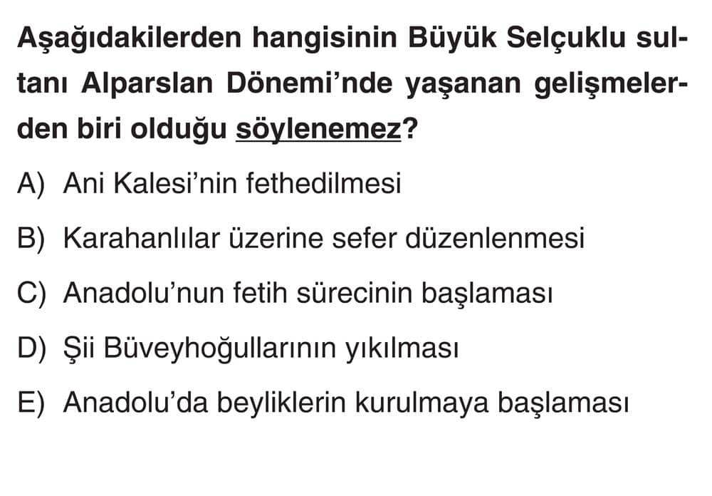 Aşağıdakilerden hangisinin Büyük Selçuklu sultanı Alparslan Dönemi'nde yaşanan gelişmelerden biri
