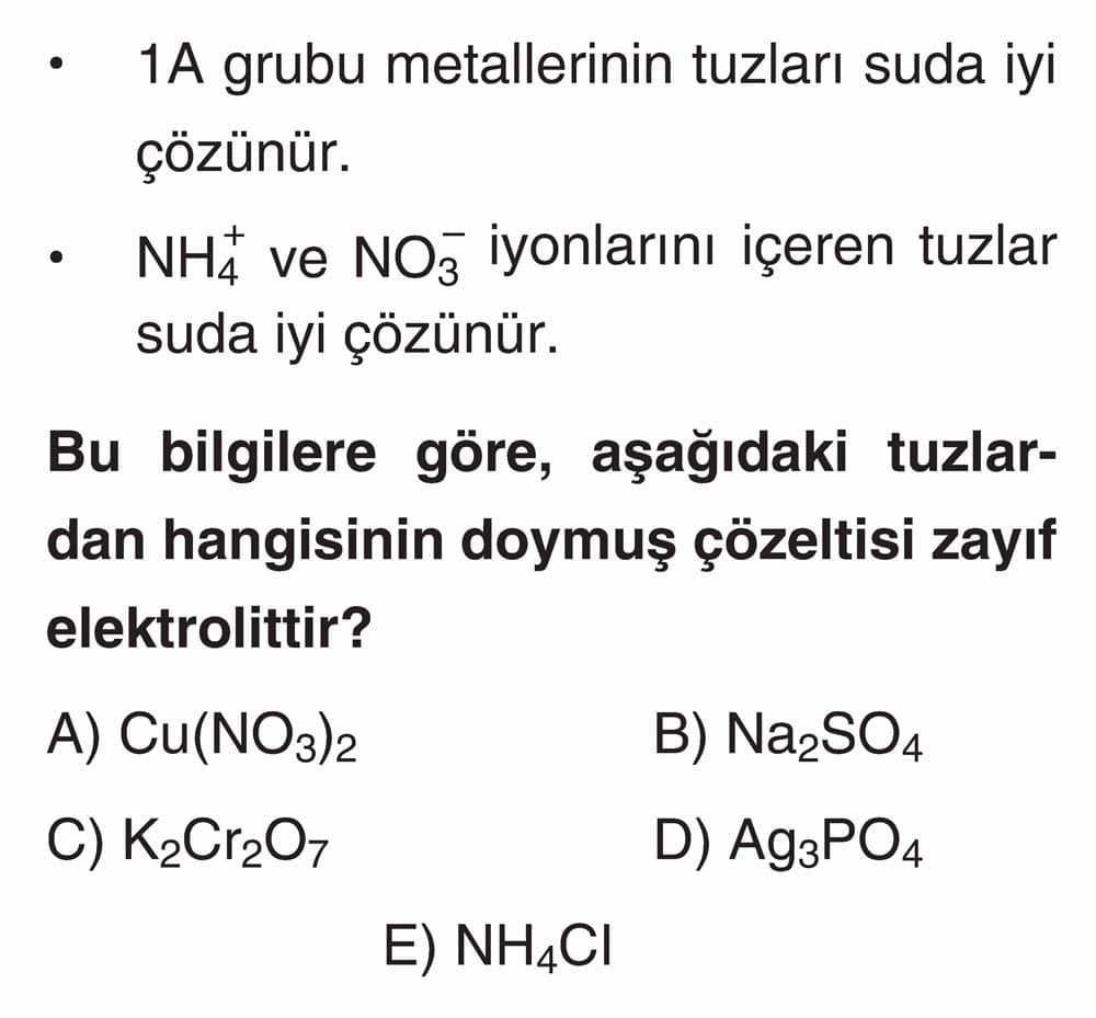• 1A grubu metallerinin tuzları suda iyi çözünür. • NH₄⁺ ve NO₃⁻ iyonlarını içeren tuzlar suda iyi