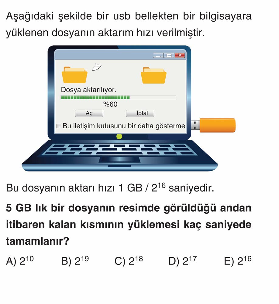 Aşağıdaki şekilde bir usb bellekten bir bilgisayara yüklenen dosyanın aktarım hızı verilmiştir. Bu