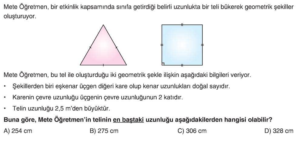 Mete Öğretmen, bir etkinlik kapsamında sınıfa getirdiği belirli uzunlukta bir teli bükerek geometrik