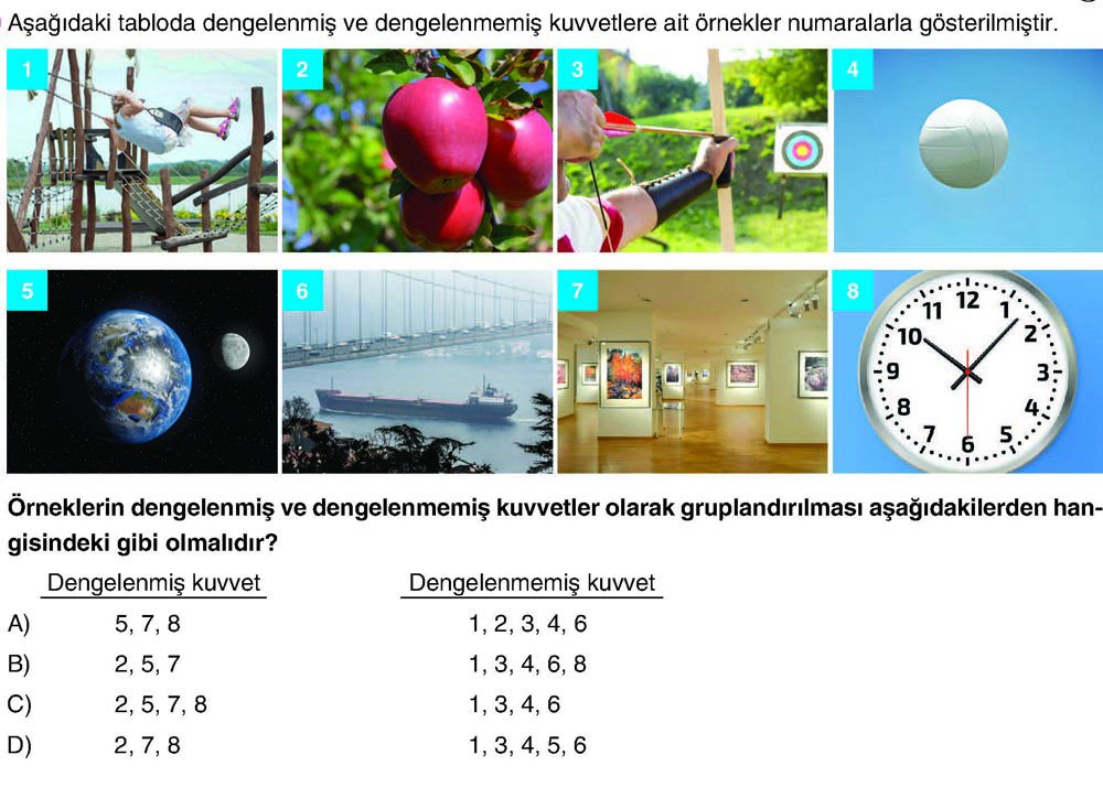 Aşağıdaki tabloda dengelenmiş ve dengelenmemiş kuvvetlere ait örnekler numaralarla gösterilmiştir