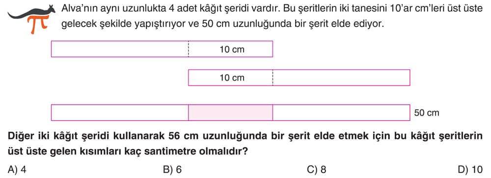 Alva'nın aynı uzunlukta 4 adet kâğıt şeridi vardır. Bu şeritlerin iki tanesini 10'ar cm'leri üst