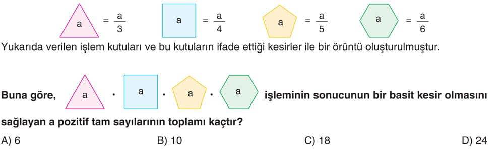 Yukarıda verilen işlem kutuları ve bu kutuların ifade ettiği kesirler ile bir örüntü