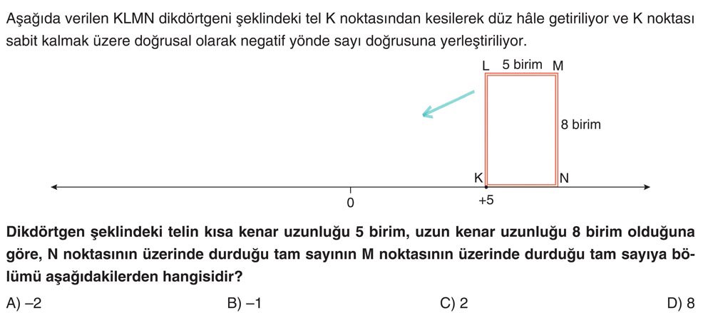 Aşağıda verilen KLMN dikdörtgeni şeklindeki tel K noktasından kesilerek düz hâle getiriliyor ve K