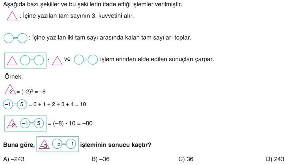 Aşağıda bazı şekiller ve bu şekillerin ifade ettiği işlemler verilmiştir. △ : İçine yazılan tam