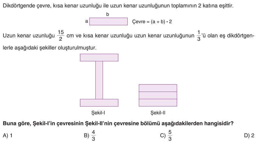Dikdörtgende çevre, kısa kenar uzunluğu ile uzun kenar uzunluğunun toplamının 2 katına eşittir
