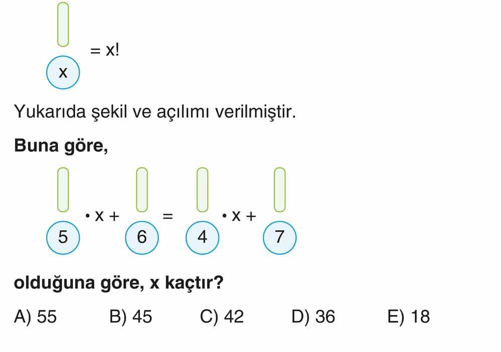 Yukarıda şekil ve açılımı verilmiştir. Buna göre, • x + = • x + olduğuna göre, x kaçtır?