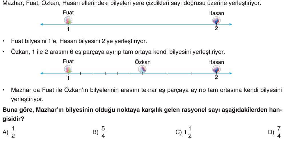 Mazhar, Fuat, Özkan, Hasan ellerindeki bilyeleri yere çizdikleri sayı doğrusu üzerine yerleştiriyor
