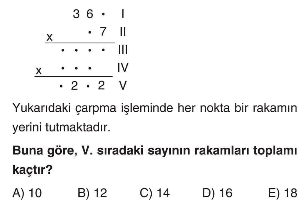 3 6 • I x • 7 II _______________III • • • • IV x • • • _______________ • 2 • 2 V Yukarıdaki çarpma