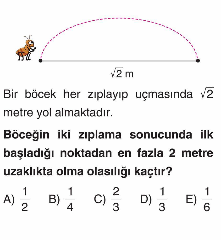 Bir böcek her zıplayıp uçmasında √2 metre yol almaktadır. Böceğin iki zıplama sonucunda ilk