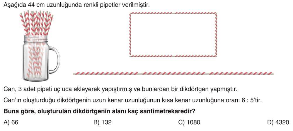 [ŞEKÜL VAR: Cam kavanoz içinde renkli pipetler ve yanında dikdörtgen şekiller gösteriliyor] Aşağıda