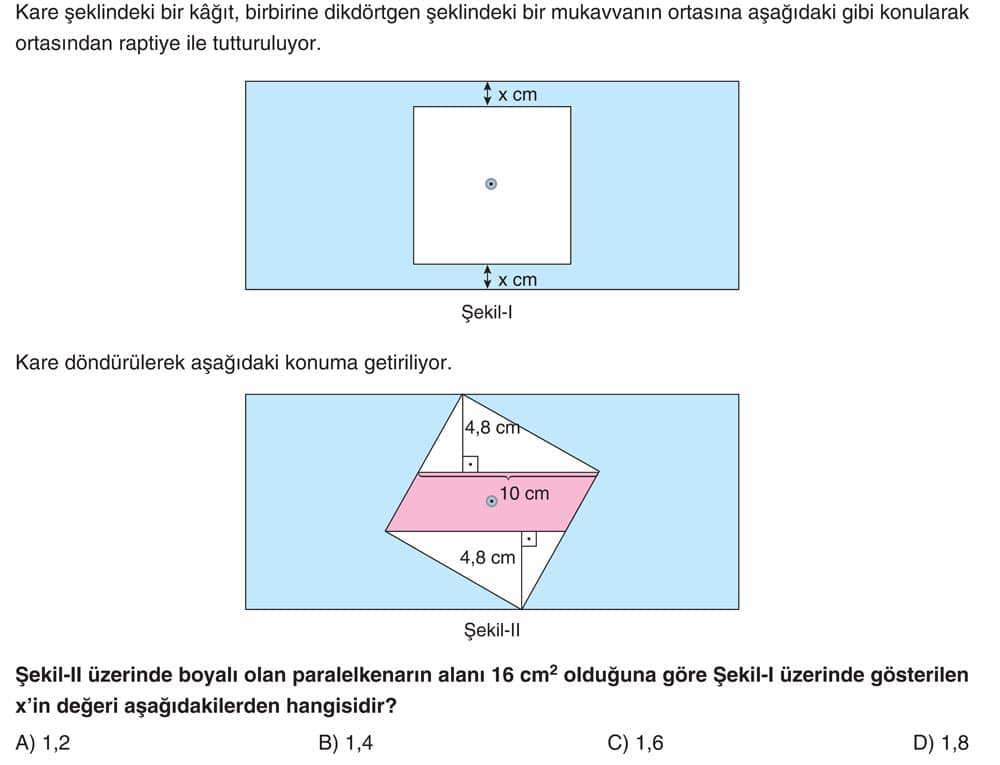 Kare şeklindeki bir kağıt, birbirine dikdörtgen şeklindeki bir mukavvanın ortasına aşağıdaki gibi