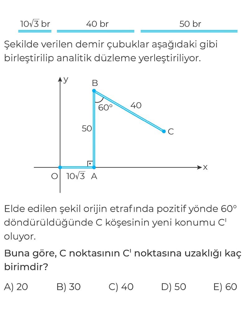 Şekilde verilen demir çubuklar aşağıdaki gibi birleştirilip analitik düzleme yerleştiriliyor. Elde