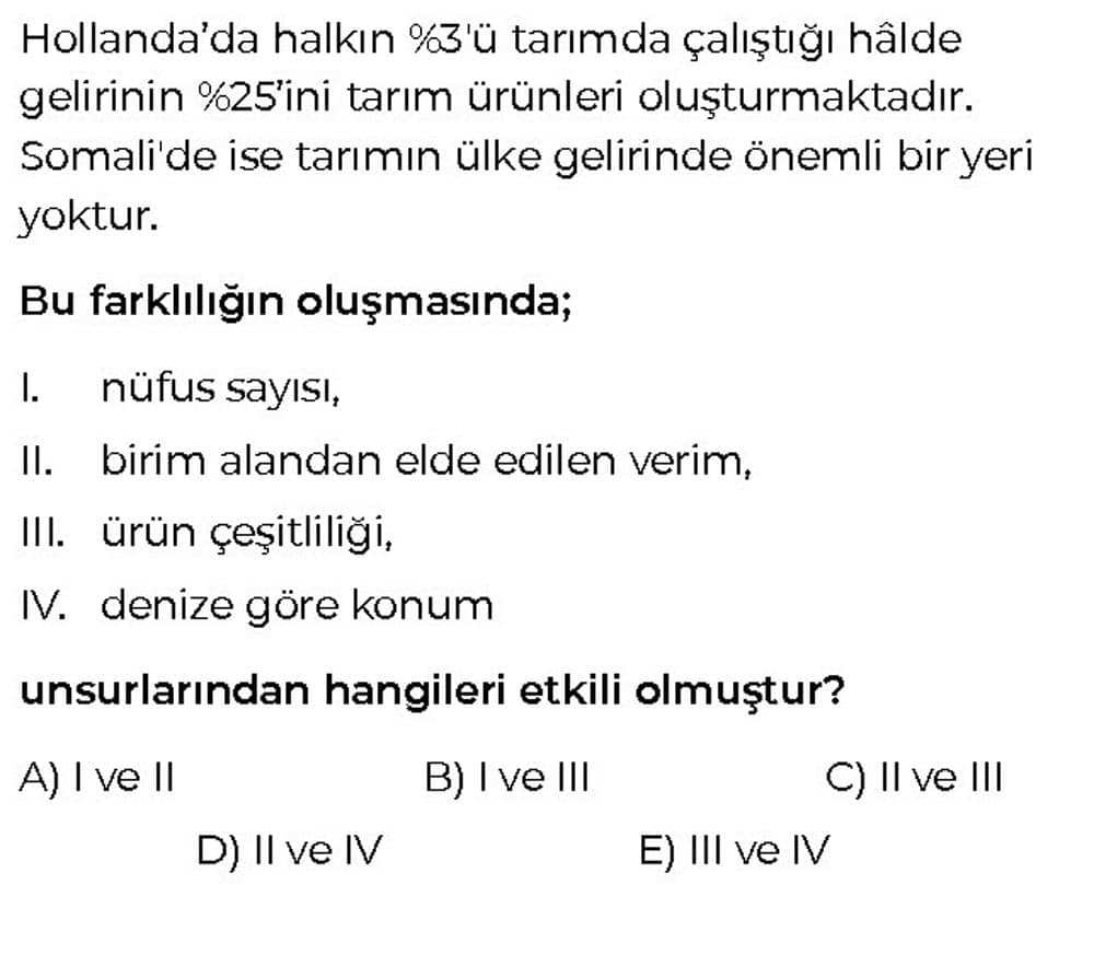 Hollanda'da halkın %63'ü tarımda çalıştığı hâlde gelirinin %25'ini tarım ürünleri oluşturmaktadır