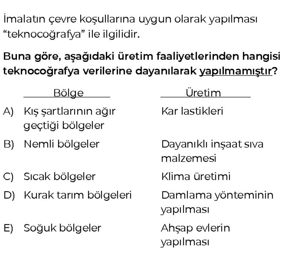 İmalatın çevre koşullarına uygun olarak yapılması "teknocoğrafya" ile ilgilidir. Buna göre