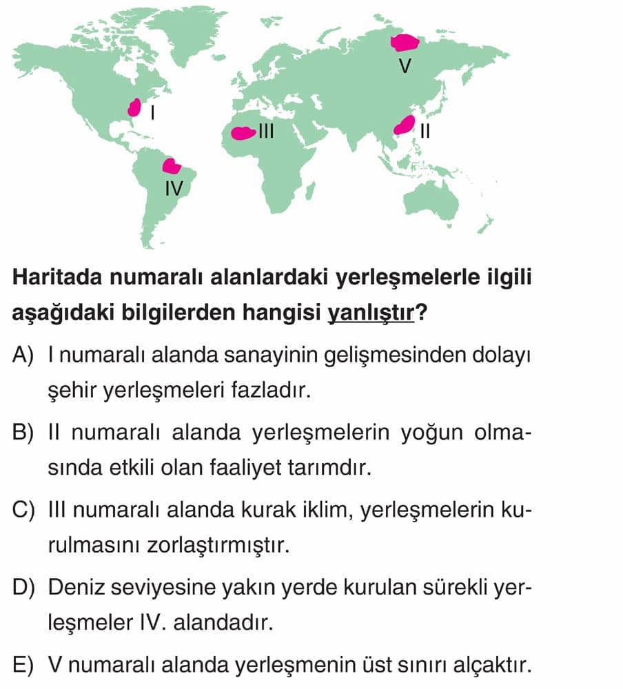 Haritada numaralı alanlardaki yerleşmelerle ilgili aşağıdaki bilgilerden hangisi yanlıştır?