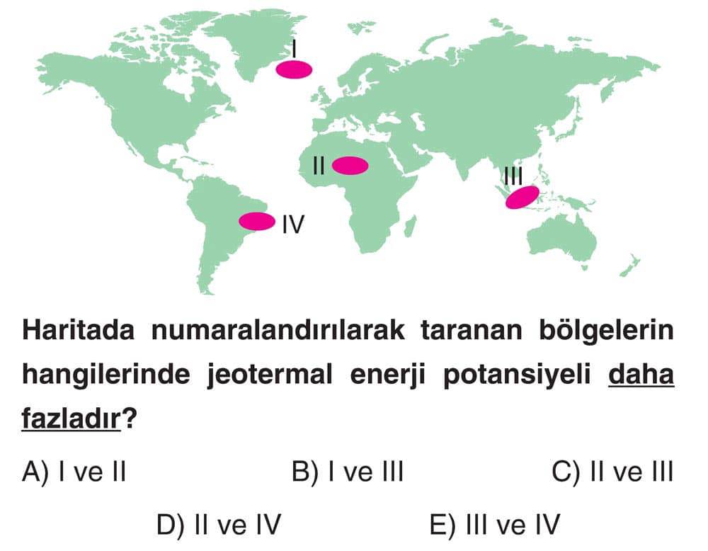 Haritada numaralandırılarak taranan bölgelerin hangilerinde jeotermal enerji potansiyeli daha