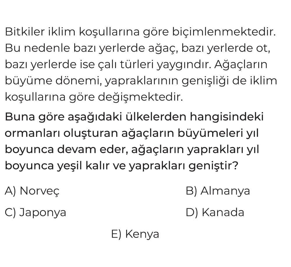 Bitkiler iklim koşullarına göre biçimlenmektedir. Bu nedenle bazı yerlerde ağaç, bazı yerlerde ot