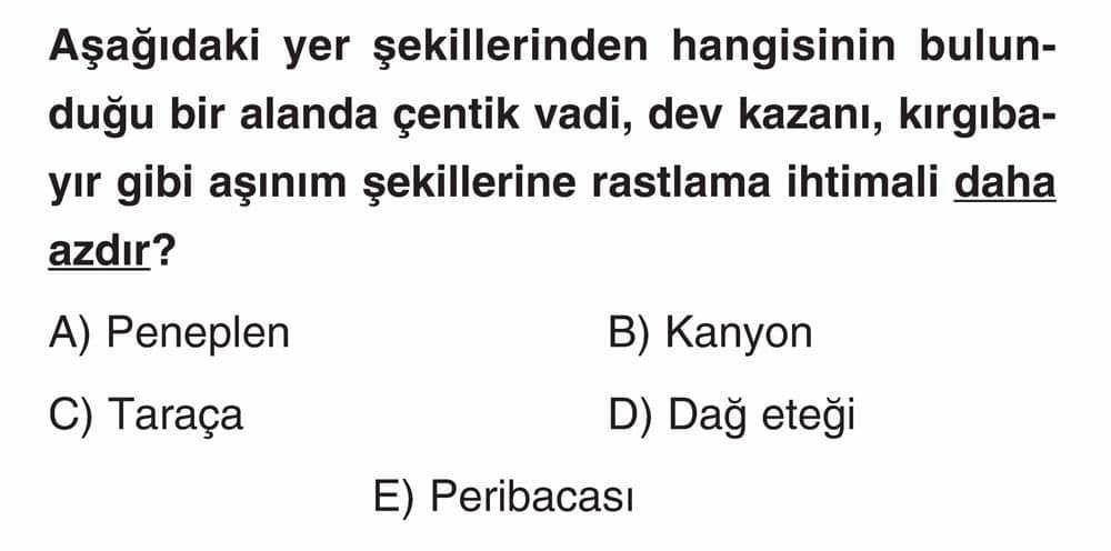 Aşağıdaki yer şekillerinden hangisinin bulunduğu bir alanda çentik vadi, dev kazanı, kırgıbayır gibi
