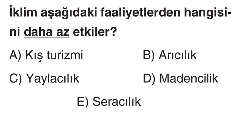 İklim aşağıdaki faaliyetlerden hangisini daha az etkiler?