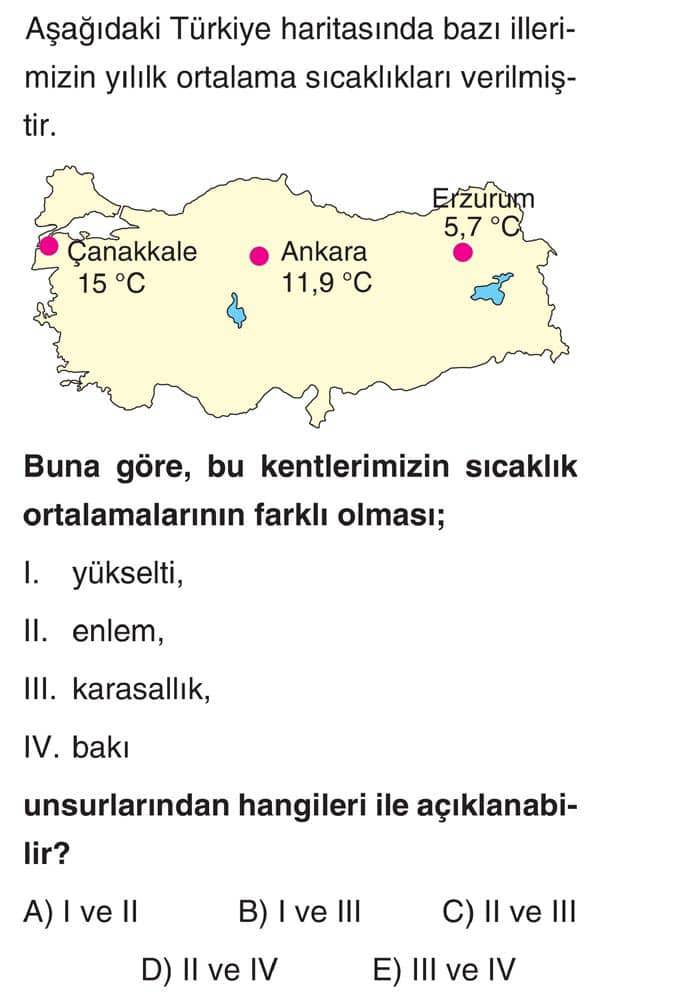 Aşağıdaki Türkiye haritasında bazı illerimizin yıllık ortalama sıcaklıkları verilmiştir. Buna göre