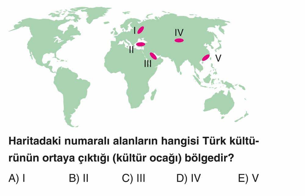Haritadaki numaralı alanların hangisi Türk kültürünün ortaya çıktığı (kültür ocağı) bölgedir?