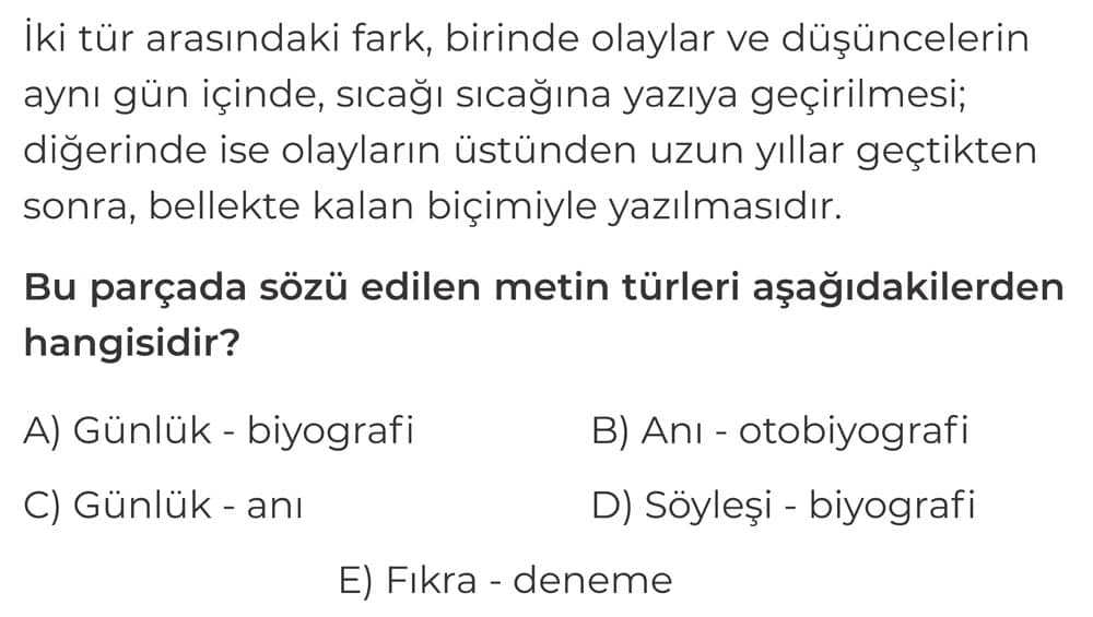 İki tür arasındaki fark, birinde olaylar ve düşüncelerin aynı gün içinde, sıcağı sıcağına yazıya