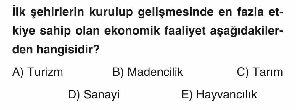 İlk şehirlerin kurulup gelişmesinde en fazla etkiye sahip olan ekonomik faaliyet aşağıdakilerden