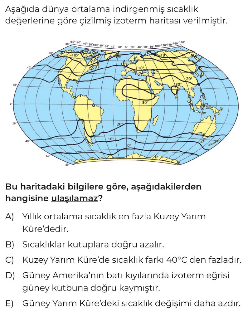 Aşağıda dünya ortalama indirgenmiş sıcaklık değerlerine göre çizilmiş izoterm haritası verilmiştir