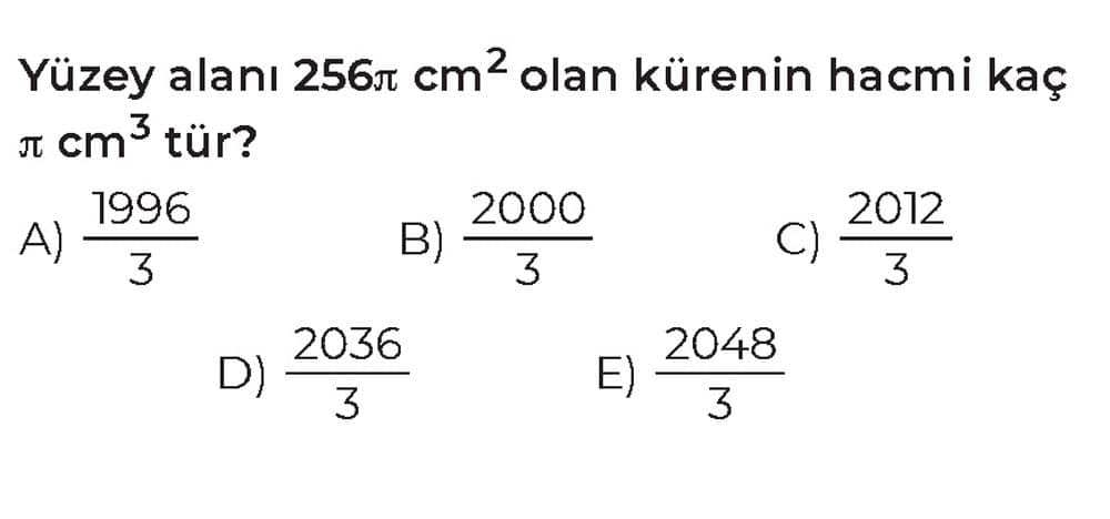 Yüzey alanı 256π cm² olan kürenin hacmi kaç π cm³ tür?