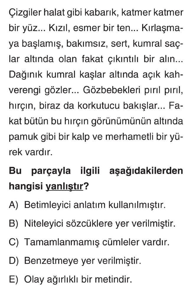 Çizgiler halat gibi kabarık, katmer katmer bir yüz... Kızıl, esmer bir ten... Kırlaşmaya başlamış