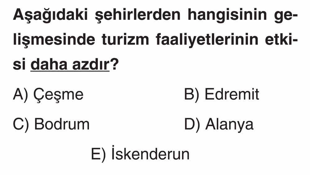 Aşağıdaki şehirlerden hangisinin gelişmesinde turizm faaliyetlerinin etkisi daha azdır?